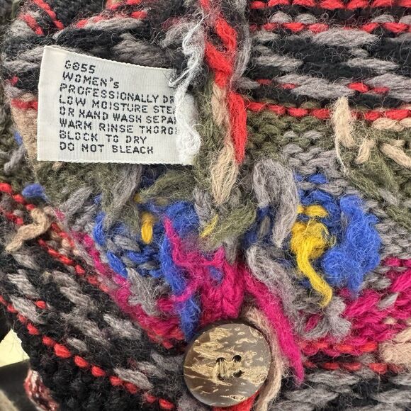 Vintage LL Bean Wool Geometric Cardigan Sweater Fair Isle Nordic Aztec Women L - Picture 6 of 10